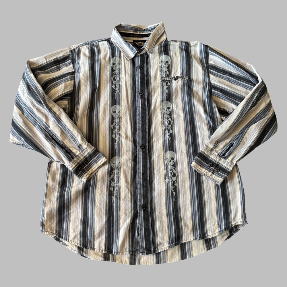 HARLEY DAVIDSON Men's Y2K Striped Button-Up Shirt
